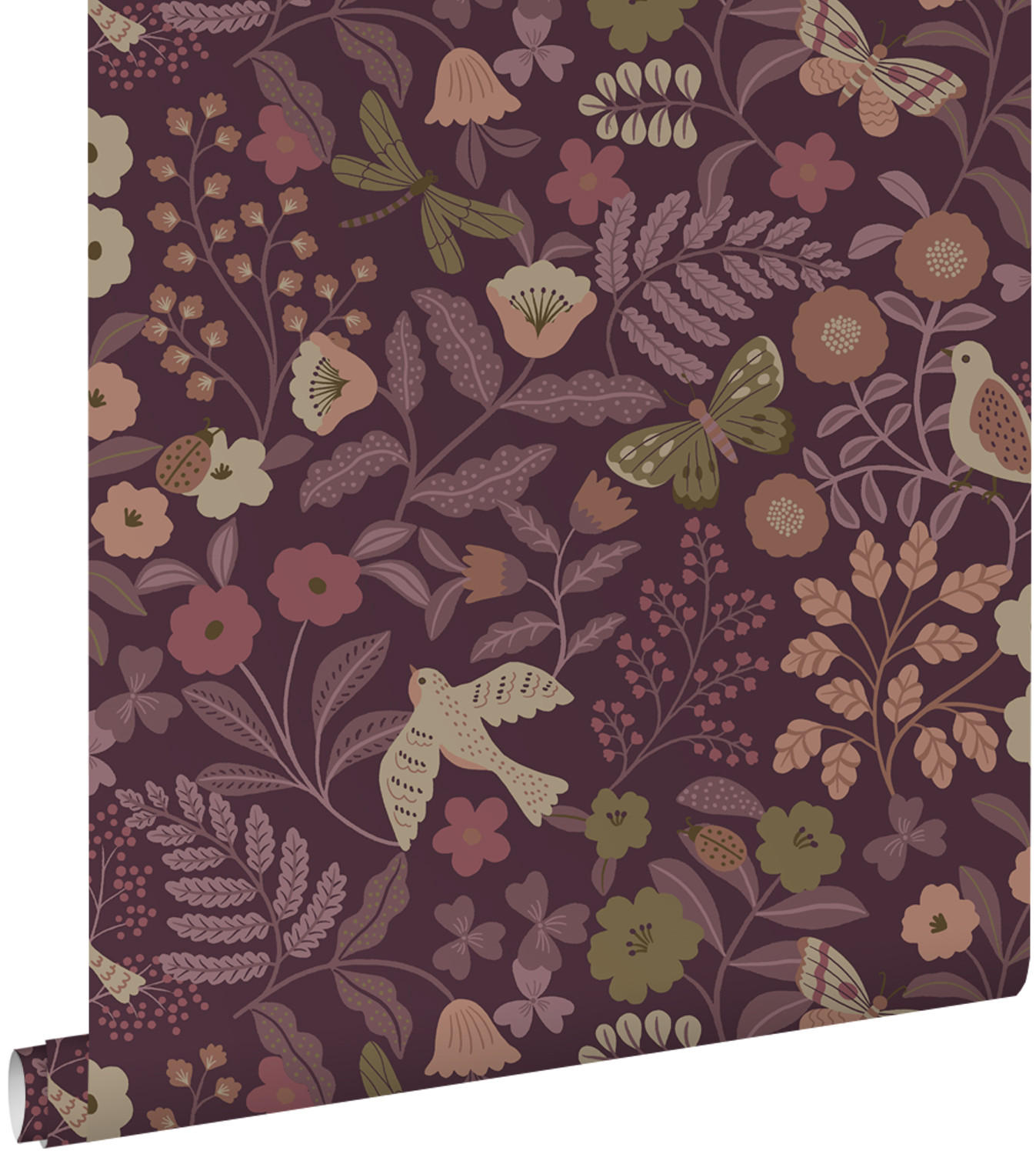 TAPETE Blumen und Vögel 50 x 900 cm - Lila, Papier (50/0.1cm) - ESTAhome