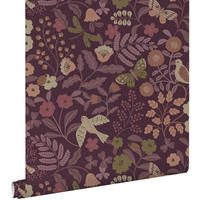 TAPETE Blumen und Vögel 50 x 900 cm - Lila, Papier (50/0.1cm) - ESTAhome