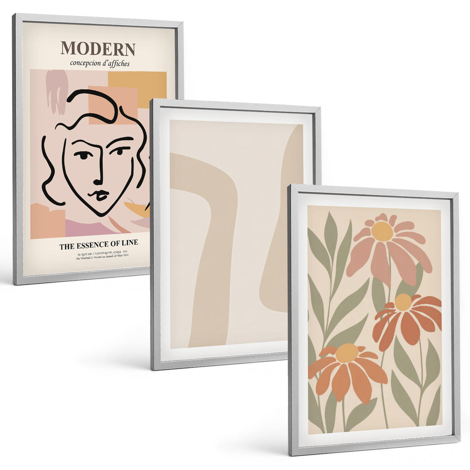 BILDER SET 3er Set - 40x60 cm Silberner Rahmen - Moderne abstrakte Frau - Silberfarben, Kunststoff (40/60cm) - TULUP