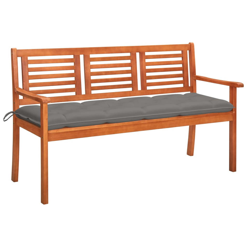 3-SITZER-GARTENBANK mit Auflage 150 cm Massivholz Eukalyptus - Grau, Holz (150/89/60cm) - furnicato