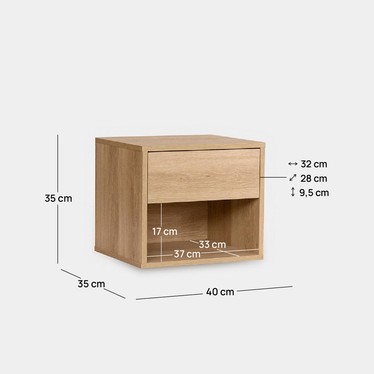 SCHWEBENDER NACHTTISCH Harbor Natürlich 40 cm x 35 cm 2er-Set - Naturfarben, Holzwerkstoff (40/35/35cm) - Klast Home