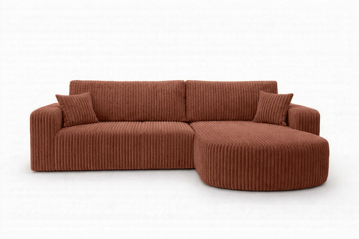 ECKSOFA Mit Schlaffunktion, Cordstoff Tilia, Kupfer, Rechts, ROUND ONE XL - Orange, Holz (271/175cm) - Kaiser Möbel