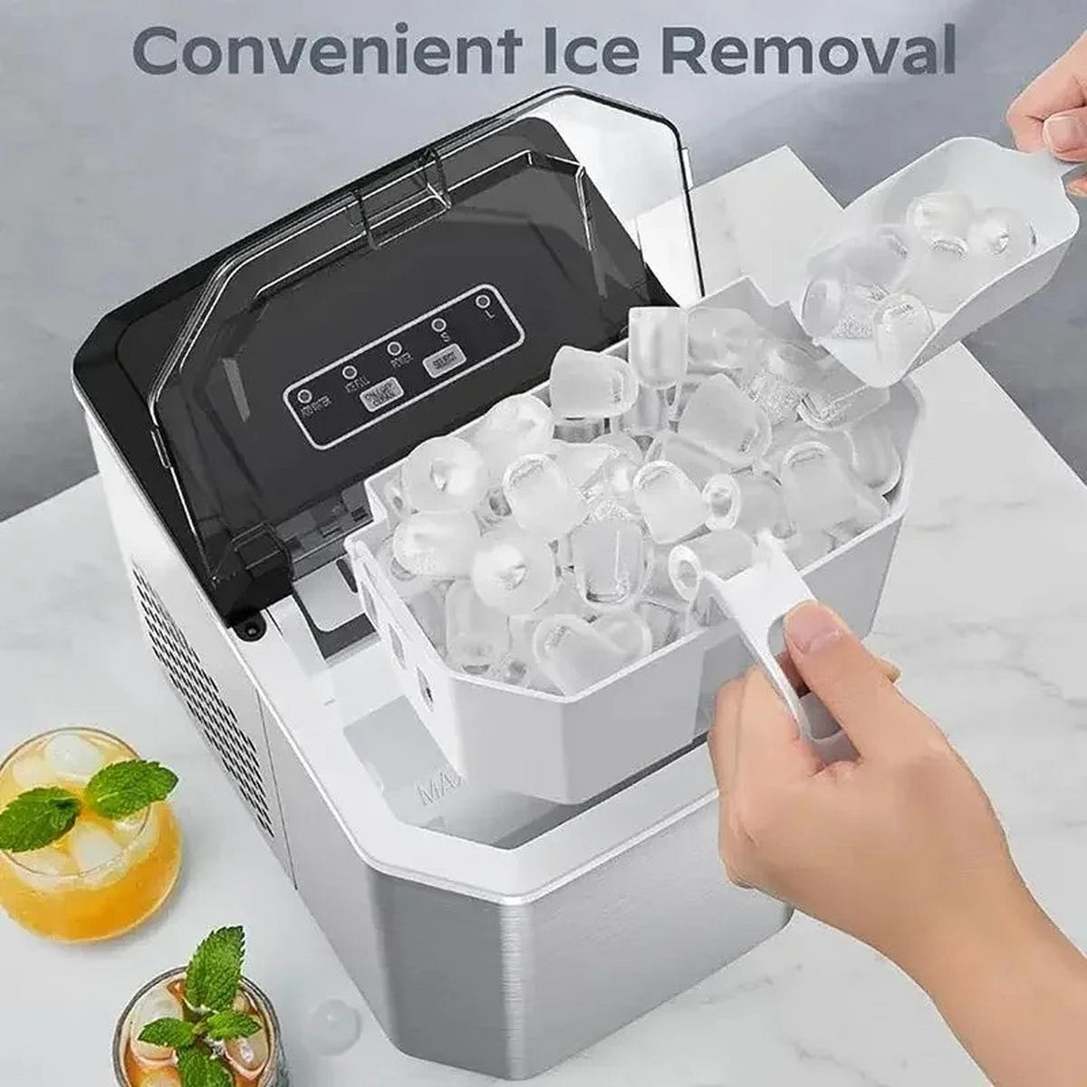 EISWÜRFELMASCHINE Mini mit Schaufel Weiß - Silberfarben, Kunststoff/Metall (22/27/26cm) - Kaket