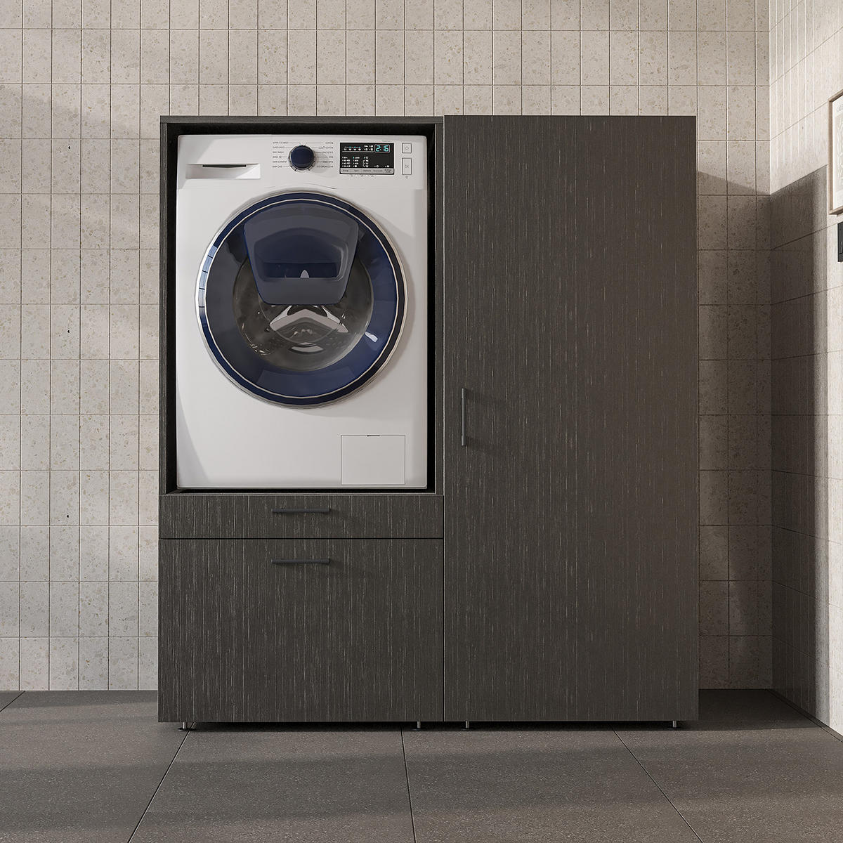 WASCHMASCHINENSCHRANK Serie 2 127cm Breit, 145cm Hoch - Schwarz, Holzwerkstoff (127/145/67cm)