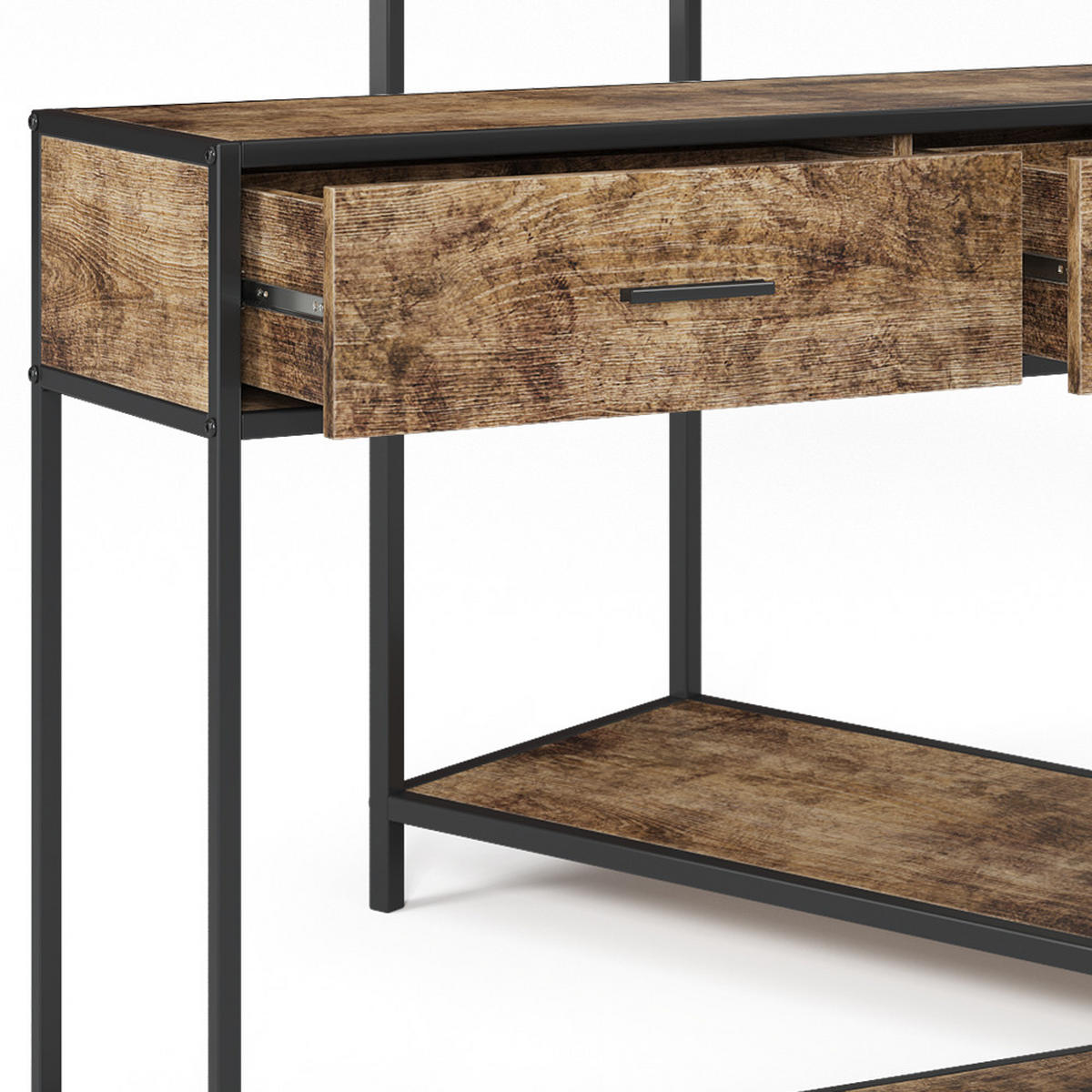 KONSOLENTISCH Fyrk Antikholz 100 x 80 cm mit Schubladen - Alteiche/Schwarz, Holzwerkstoff (30/100/80cm) - Vicco