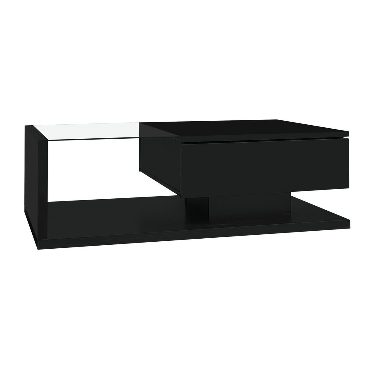 COUCHTISCH aus Spanplatte 105x55x32,5 cm in Schwarz Hochglanz mit LED-Beleuchtung - Schwarz, Holzwerkstoff (105/55/32.5cm) - Modfu