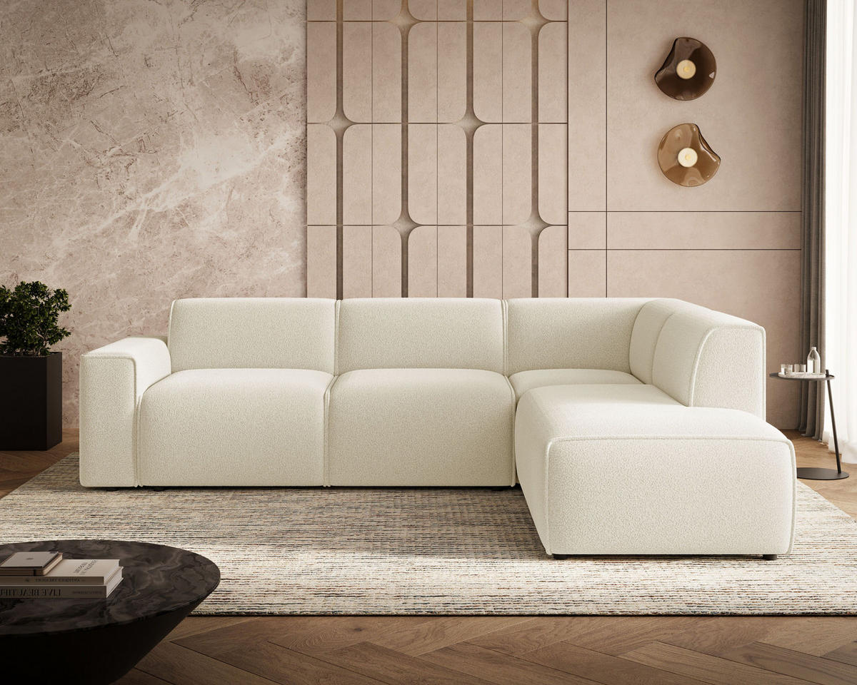 ECKSOFA Eluno Creme Rechts - Creme/Schwarz, Holz/Kunststoff (292/220cm) - Graingold