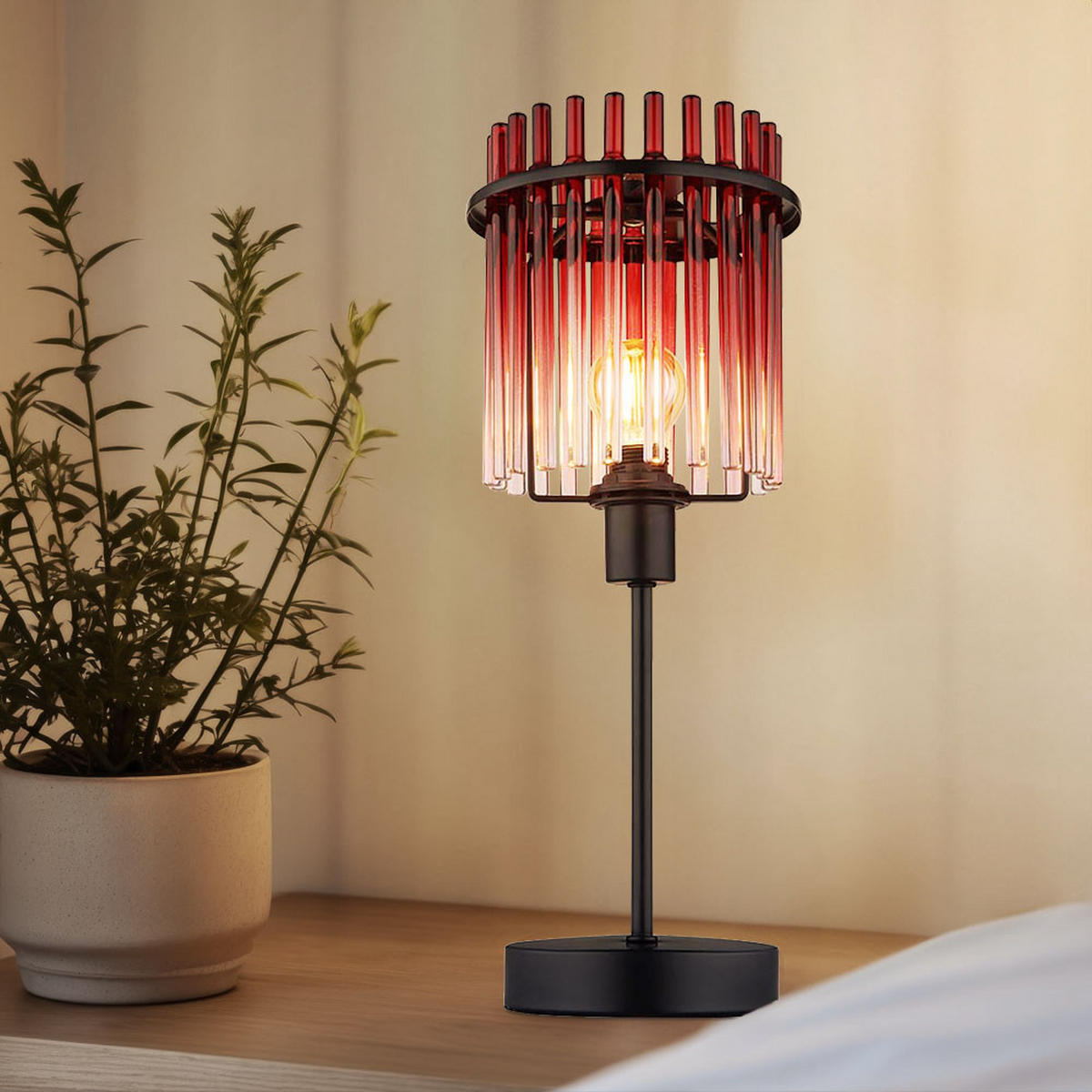 TISCHLEUCHTE Metall Glas Rot - Rot, Glas (15/15/37.5cm) - Globo Lighting