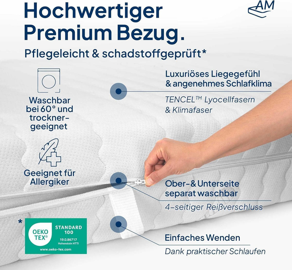 GEL TASCHENFEDERKERNMATRATZE 120/200 cm H2 - 24cm Höhe & Tencel Bezug - Weiß, Textil (120/200cm) - AM Qualitätsmatratzen