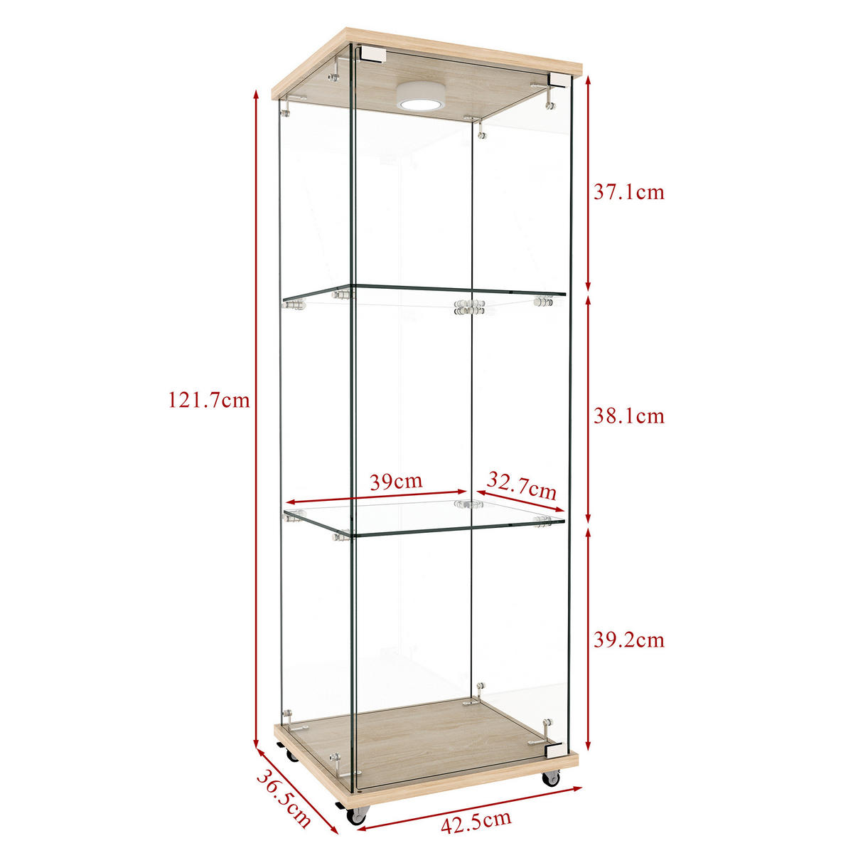 VITRINE 120/42.5/36.5 cm Natur aus MDF und Glas mit LED-Beleuchtung - Naturfarben, Holzwerkstoff (36.5/120/42.5cm) - OKMYHOME