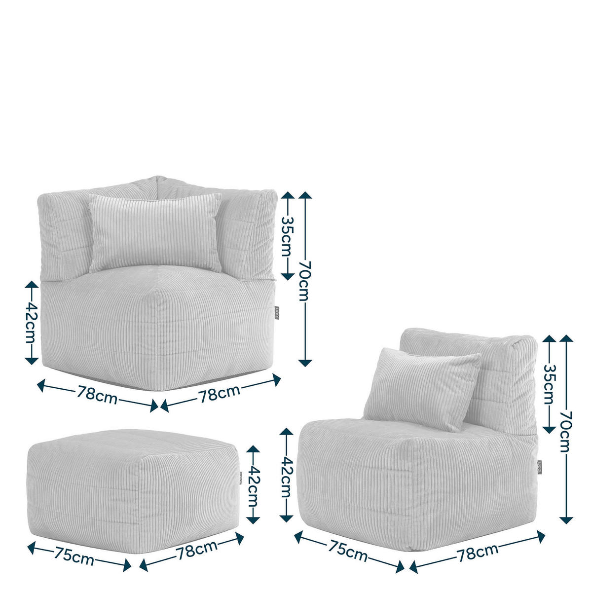 SITZSACK-SOFA 4-tlg. modular cord Noa - Beige, Textil (303/70/78cm) - icon