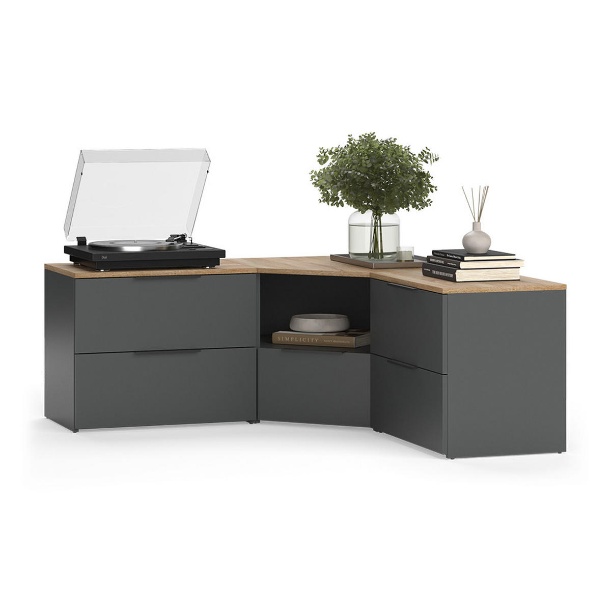 WOHNWAND Wido Anthrazit/Sonoma 3 Teile - Anthrazit/Sonoma Eiche, Holzwerkstoff (68/50/68cm) - Vicco