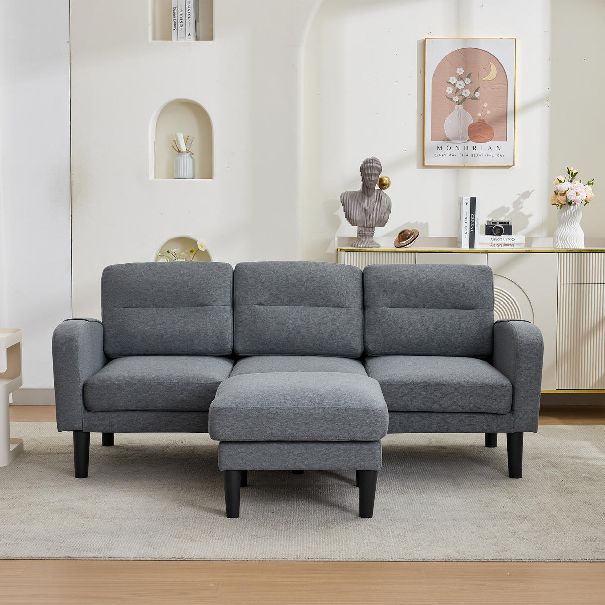 ECKSOFA 204/136/80 cm Grau mit Chaiselongue und Aufbewahrungstasche - Grau, Textil (204/136cm) - Oxeza