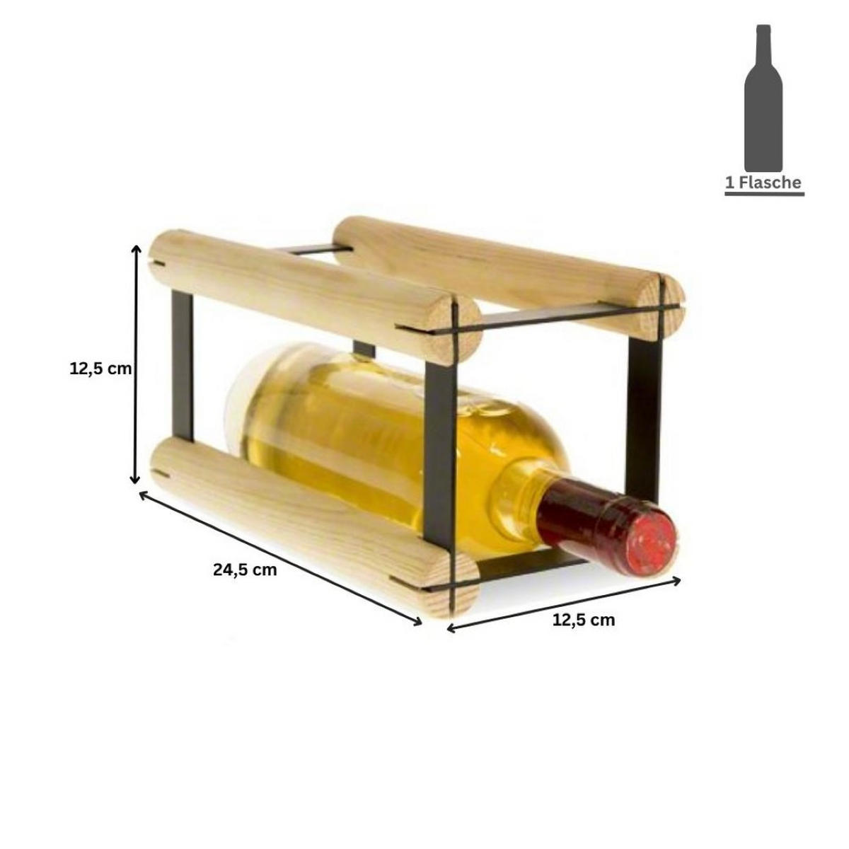 WEINREGAL Vinotega Mod Metal 12,5x12,5x24,5 cm 1x1 Flasche Massives Kiefernholz Natur - Naturfarben, Holz (12.5/12.5/24.5cm) - PROREGAL