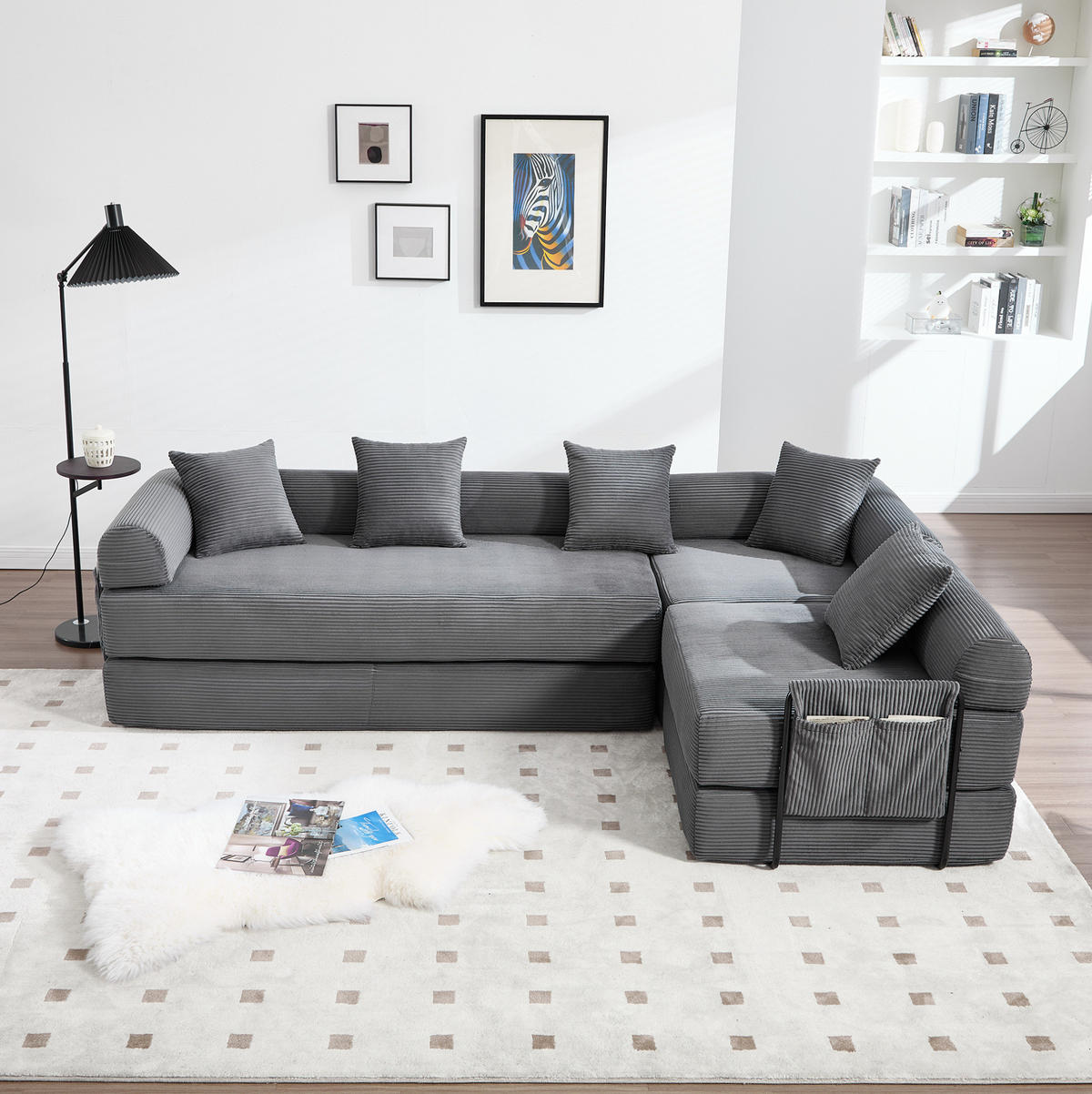 SOFA modular mit Schlaffunktion 270x180 cm Corduroy Dark Gray - Dunkelgrau, Kunststoff (180/64/270cm) - Meubliv