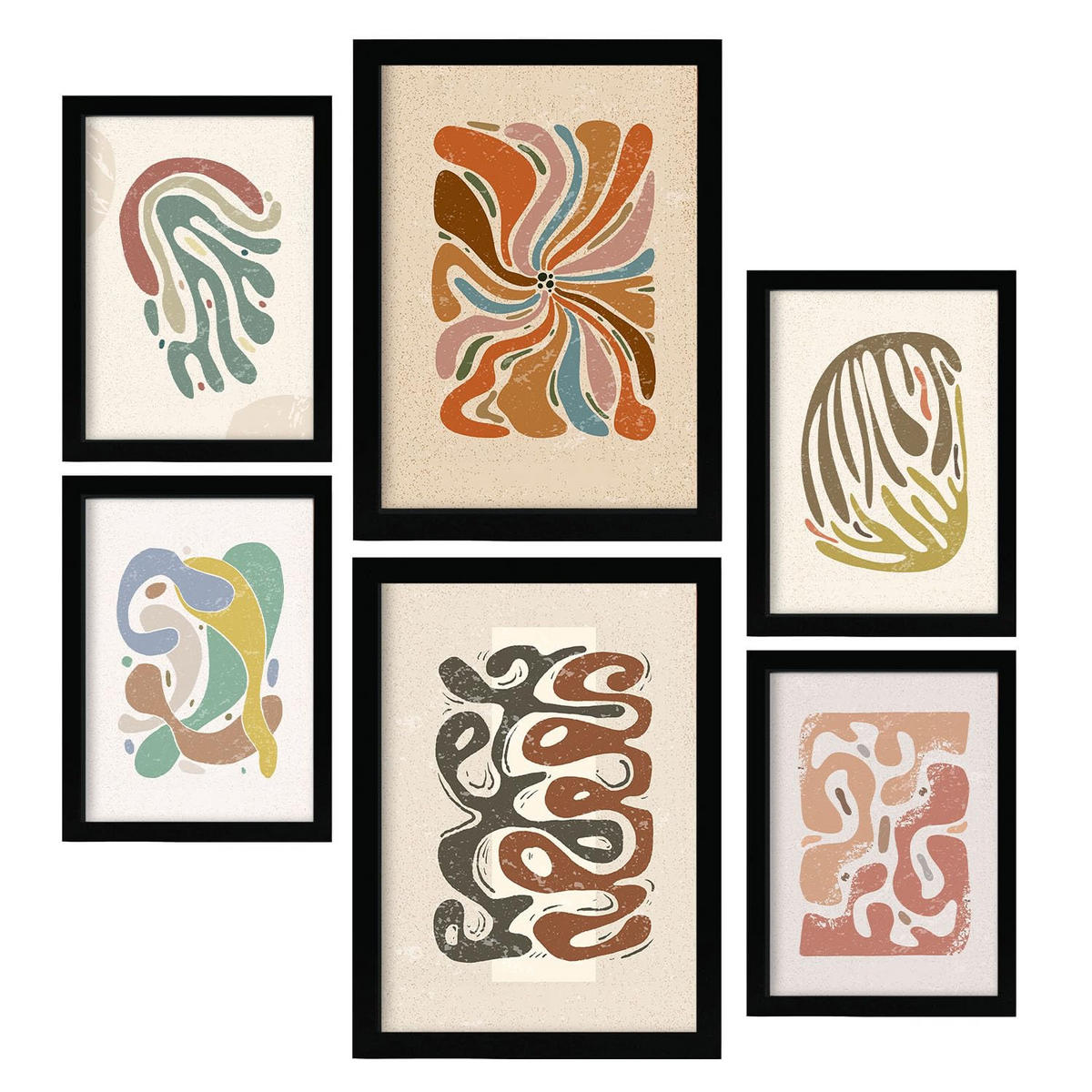 POSTER Set Mit 6 ethnische Bewegung Größe A3 & A4 Schwarzer Rahmen - Schwarz, Papier (29.7/1cm) - Nacnic