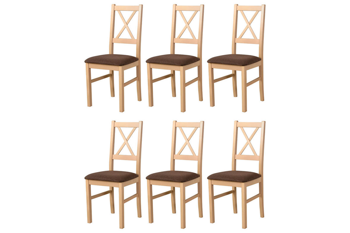 STUHL Nilo 10 (6er Set) - Braun/Sonoma Eiche, Holz (43/94/40cm) - Leaf Design