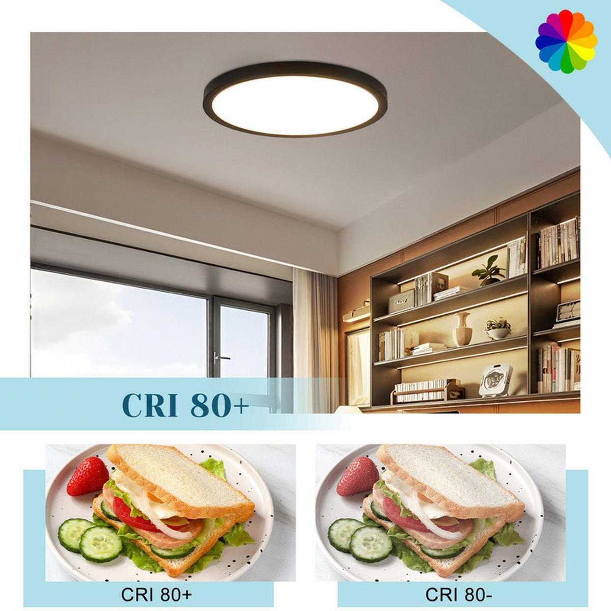 DECKENLEUCHTE Daphneira 30/30/2.4 cm - Schwarz, Kunststoff (30/30/2.4cm) - ZMH