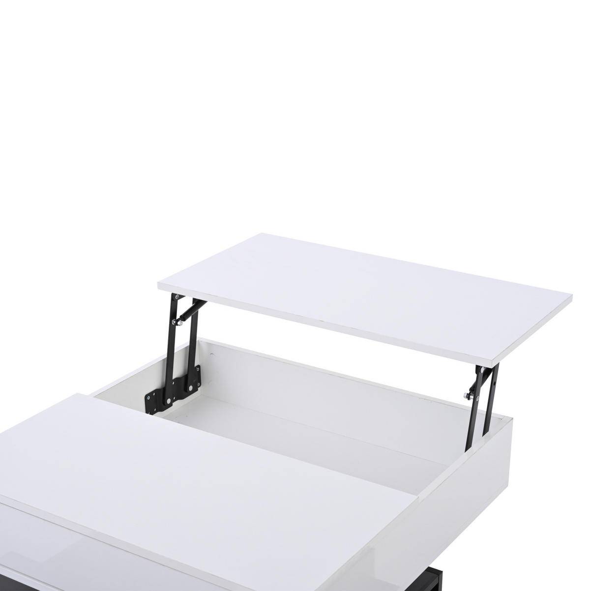COUCHTISCH aus Spanplatte 70x70x40 cm Schwarz/Weiß mit 360° drehbarer, anhebbarer Tischplatte und 3 Schubladen - Weiß, Holzwerkstoff (70/70/40cm) - Modfu