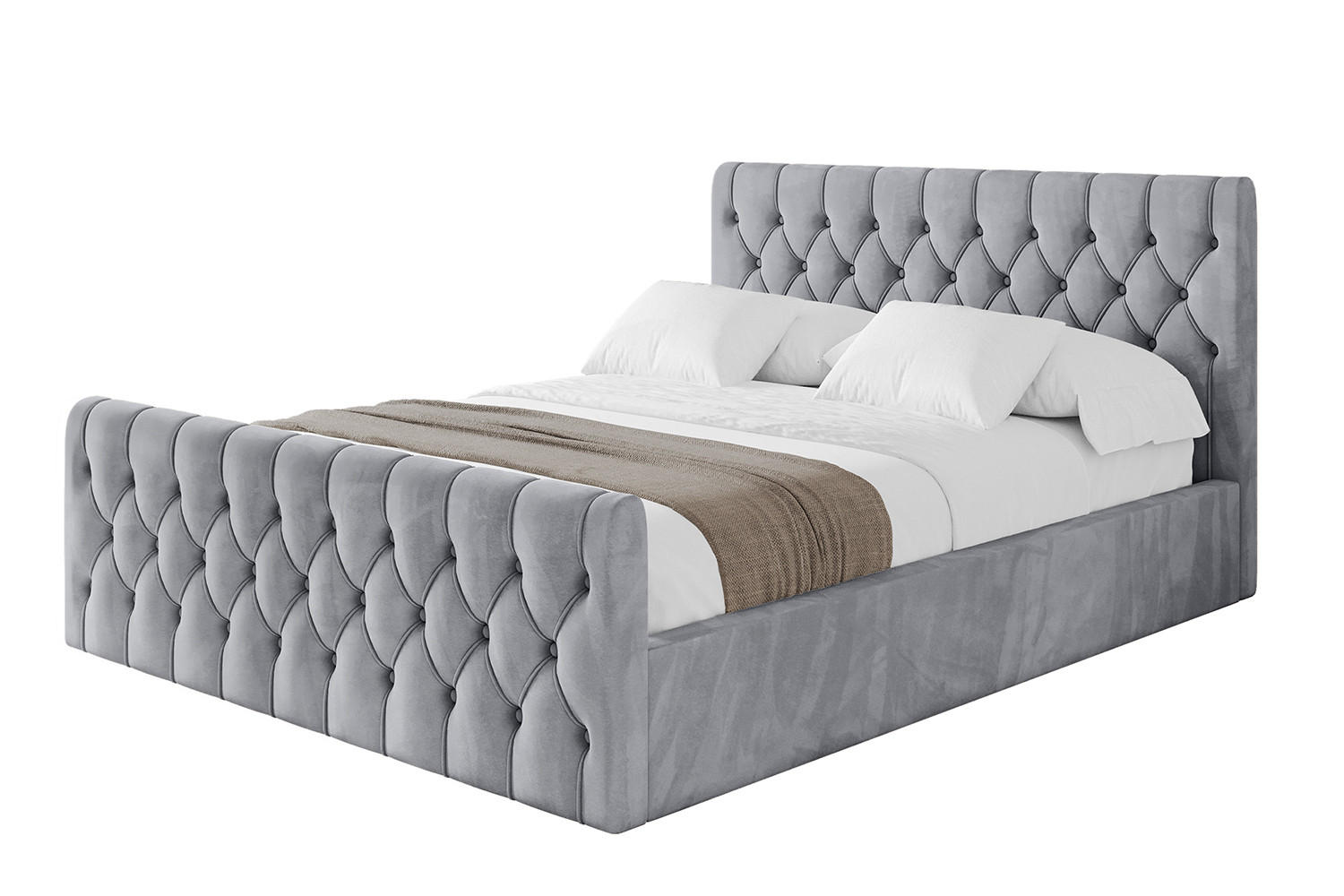 POLSTERBETT mit Bettkasten, Fußteil und Lattenrost, Boxbett mit Matratze H3/H4 - RENO-Z 120x200 Hellgrau - Hellgrau, Holzwerkstoff/Textil (120/200cm) - ALTDECOR