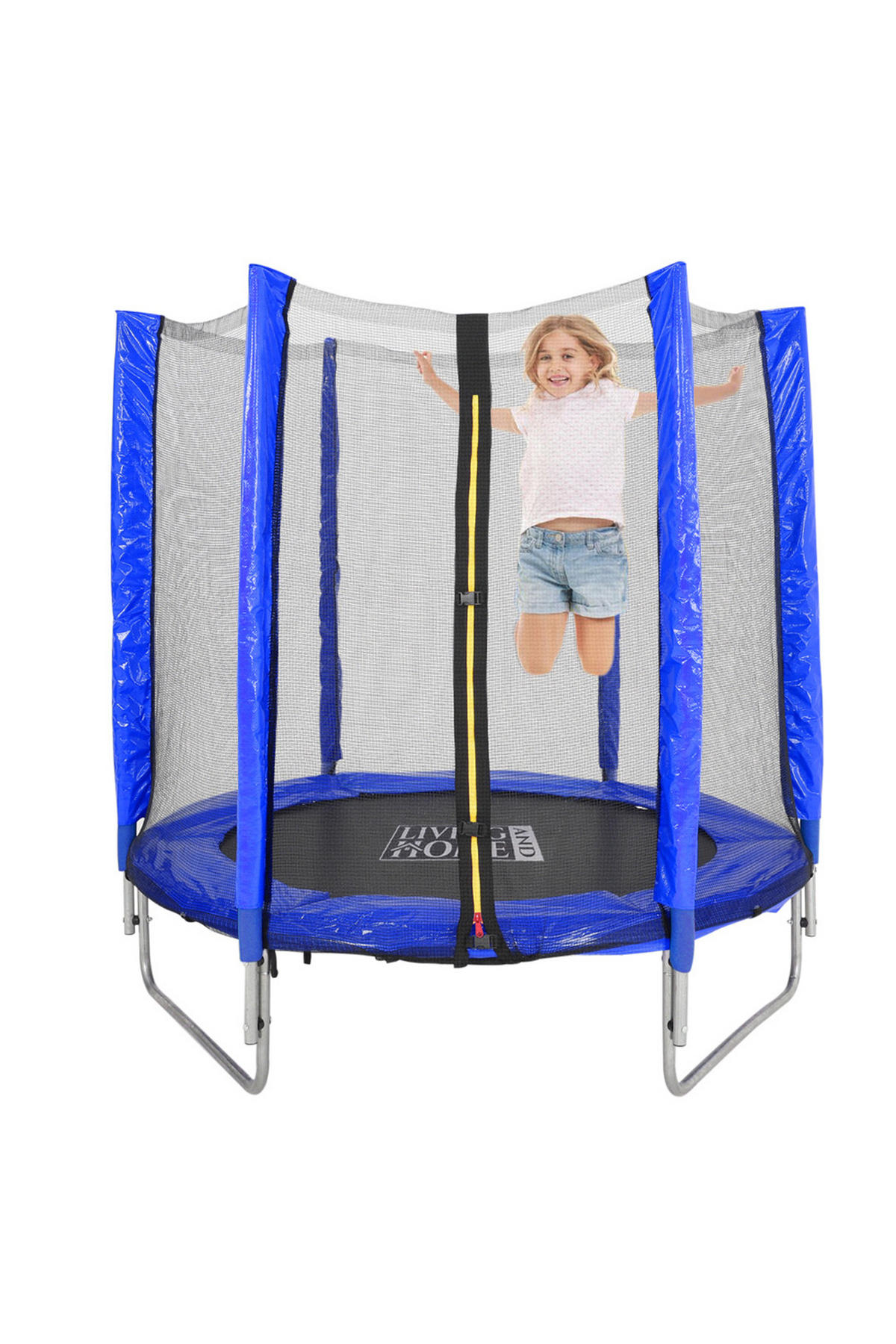 TRAMPOLIN aus Stahl, PP, EPE, Federn in Blau + Schwarz mit Sicherheitsnetz für Kinder 150 cm Durchmesser x 160 cm Höhe - Blau, Metall (150/150/160cm) - Livingandhome