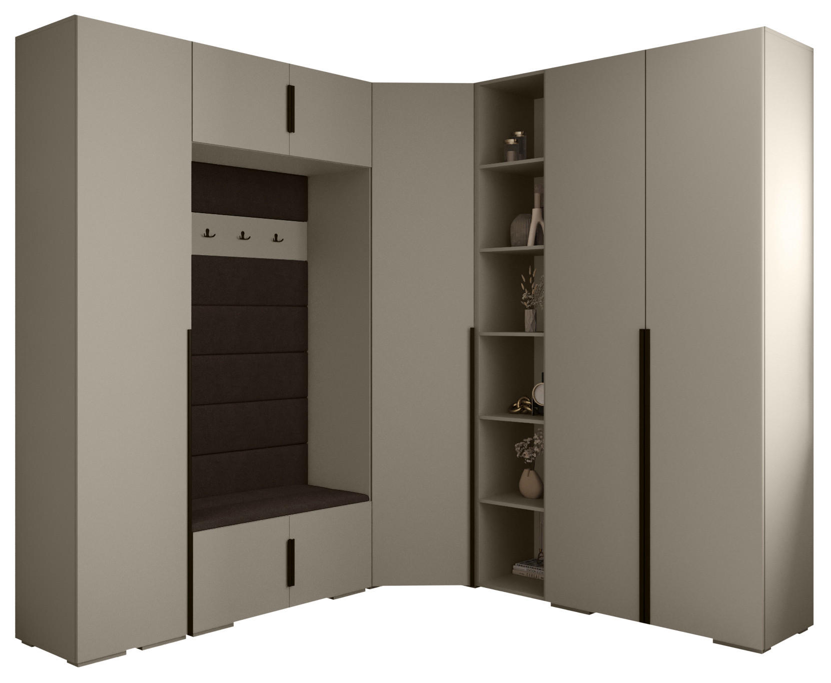 Abiks Möbel Garderoben-Set Kaschmir, Dunkelbraun, Schwarz 231.7x236.7x47 cm