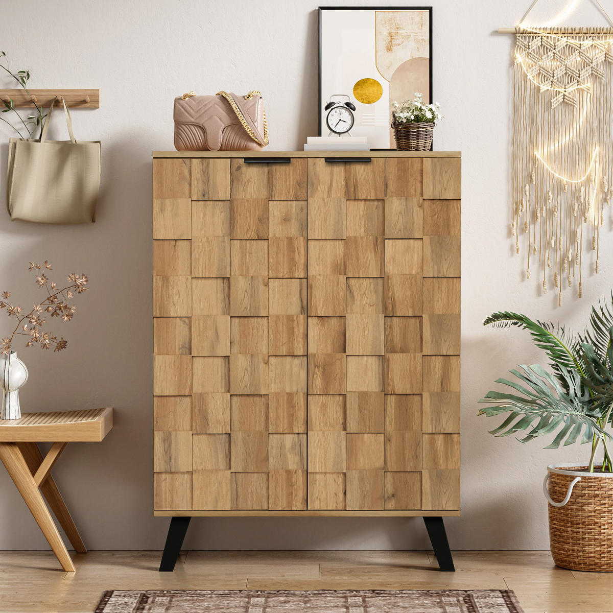 SCHUHSCHRANK 80x35x109 cm Weiß, 5 Fächer, Verstellbare Einlegeböden, Ordnung - Naturfarben, Holz (80/109/35cm) - PARAFTA HOME