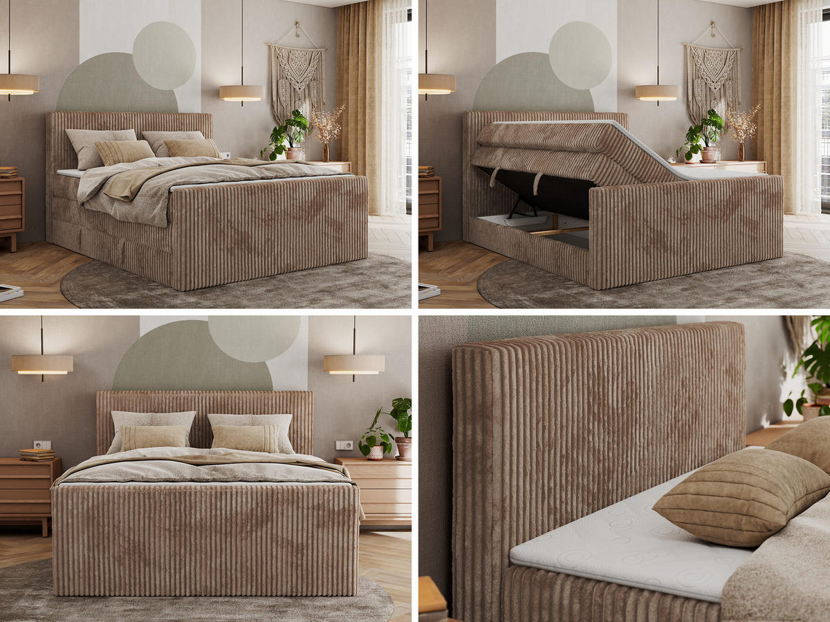 BOXSPRINGBETT TILIANO KING DUO 160/200 - Braun Cord - H3 - Braun, Textil (160/200cm) - MKS