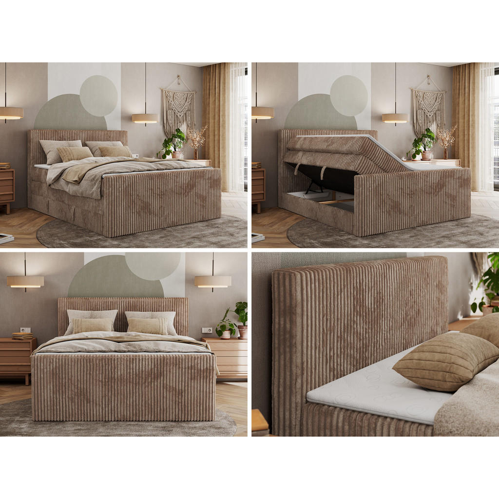 Thumbnail - MKS Boxspringbett, Braun, Textil, 2-Sitzer, H4, 7-Zonen, Rechteckig, 140x200 cm, Oeko-Tex®, Schlafzimmer, Betten, Boxspr...