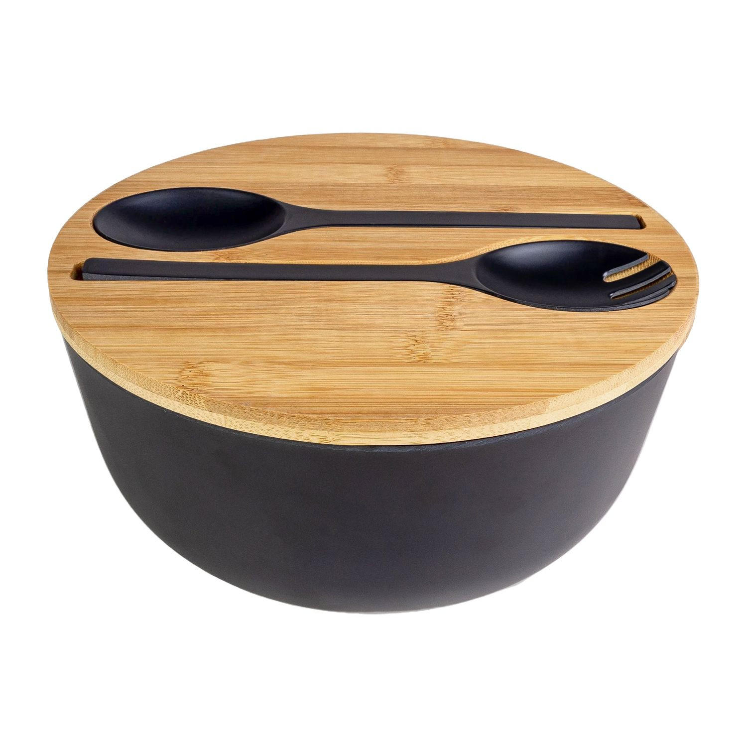 SALATSCHÜSSEL mit Besteck - Schwarz, Kunststoff (24.5cm) - Intirilife
