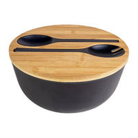 SALATSCHÜSSEL mit Besteck - Schwarz, Kunststoff (24.5cm) - Intirilife