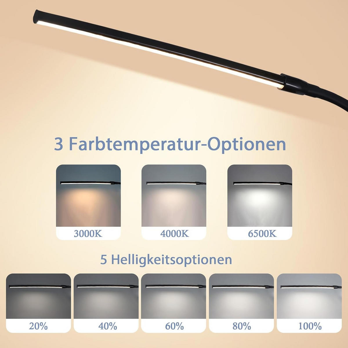 TISCHLAMPE Dämmerix 6.5/80.8/6.5 cm - Schwarz, Metall (6.5/6.5/80.8cm) - ZMH
