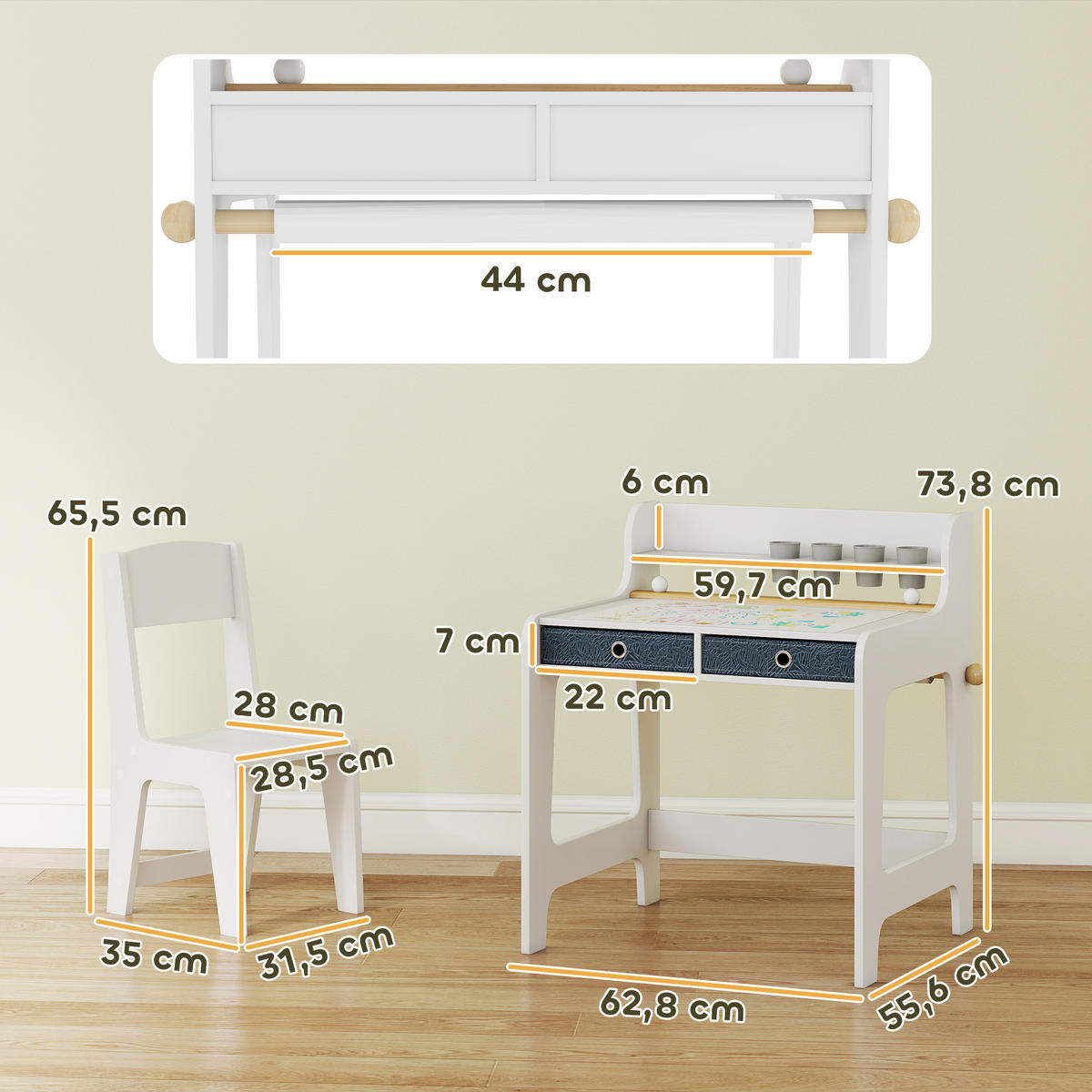 KINDERSCHREIBTISCH DE-17541 Weiß - Weiß, Holzwerkstoff (62.8/73.8/55.6cm) - ComfortXL