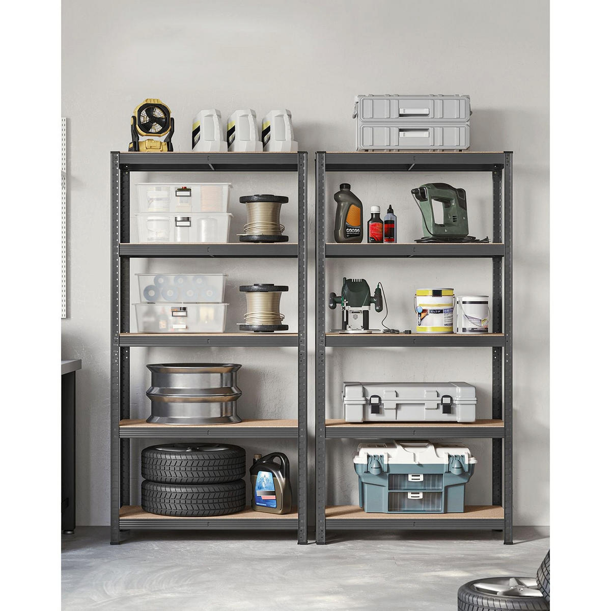 SCHWERLASTREGAL SAO PAULO 2ER-SET - Grau, Holzwerkstoff (90/180/40cm) - Hansiro