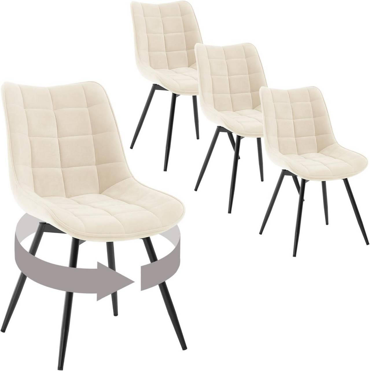 ESSZIMMERSTUHL 4er Set, aus Samt, Beige - Beige/Schwarz, Textil/Metall (46/83.5/60.5cm) - Woltu
