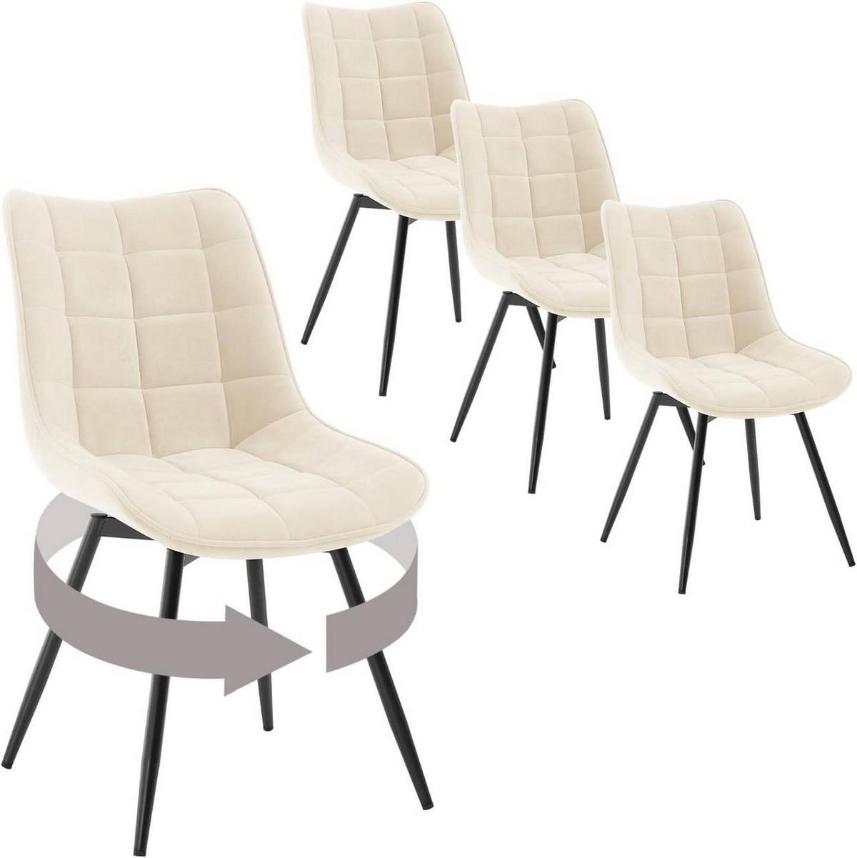 ESSZIMMERSTUHL 4er Set, aus Samt, Beige - Beige/Schwarz, Textil/Metall (46/83.5/60.5cm) - Woltu