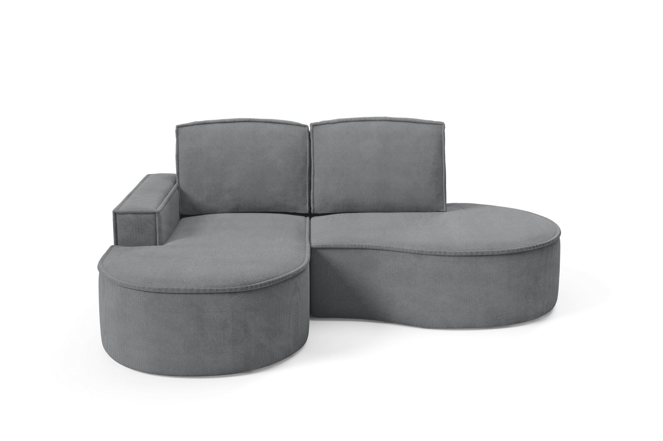 ECKSOFA MOLLY – Halbkreisförmig, Curio-Bouclé, Lose Kissen, 210x157x88 cm, Links Grau - Grau, Holz/Textil (157/210cm) - DomoHome