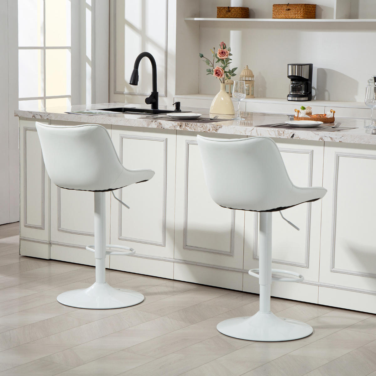BARHOCKER 2er-Set DE-14774 höhenverstellbar & 360° schwenkbar Weiß - Weiß, Metall (47.5/110/54cm) - ComfortXL
