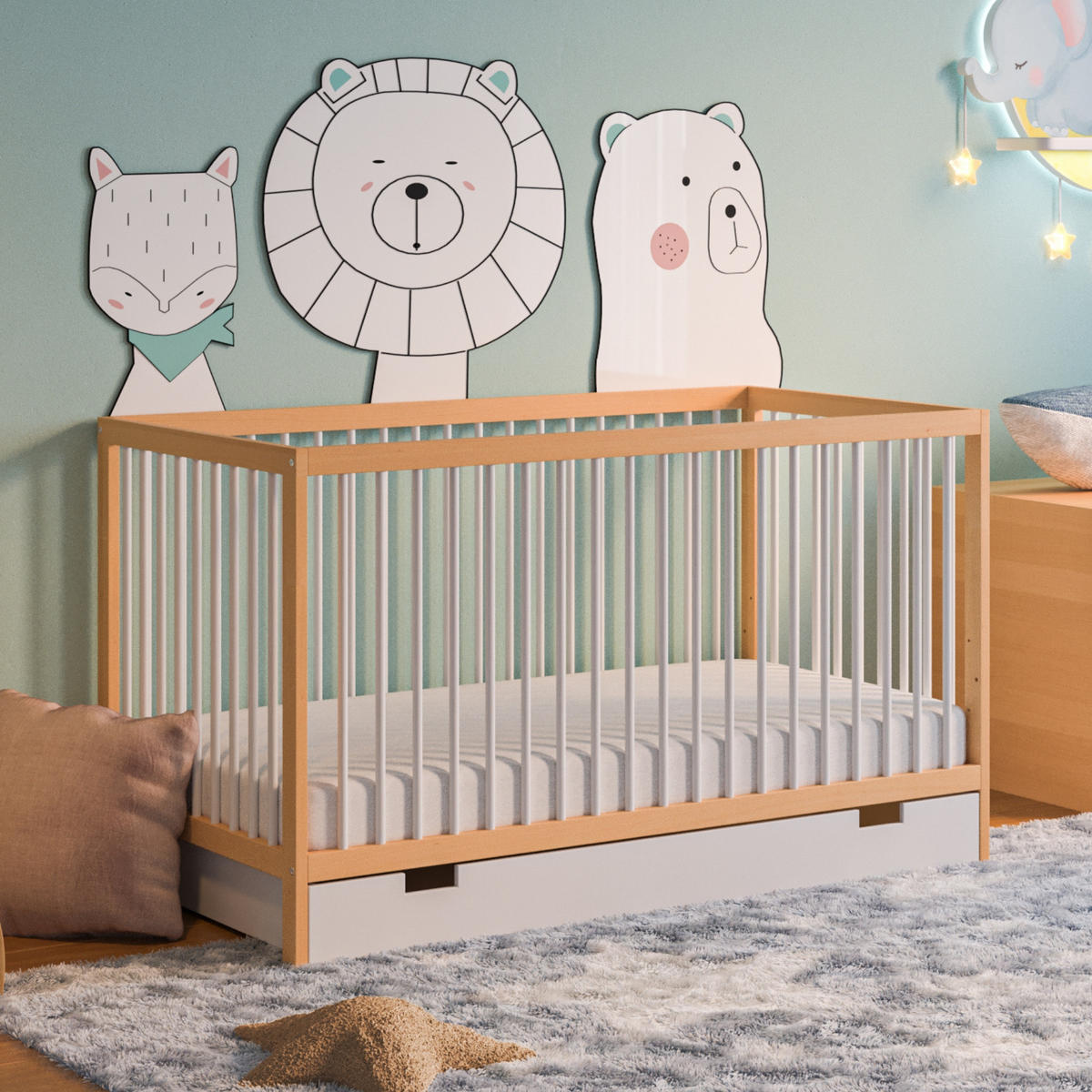 BABYBETT mit Schublade 70x140 cm in Grau - Grau, Holz (70/140cm) - Kids Collective
