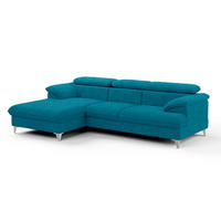 ECKSOFA mit Schlaffunktion und Bettkasten, verstellbare Kopfstützen - Chromfarben/Blau, Textil/Metall (254/167cm) - Cotta