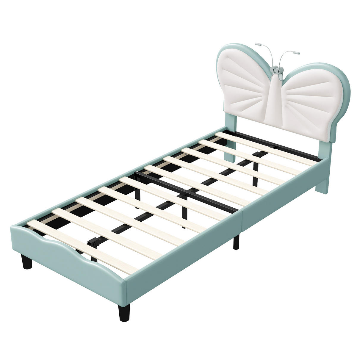 POLSTERBETT 90x200cm Blau Mit LED-Leselampe & Verstellbarem Kopfteil - Blau, Holz (90/200cm)