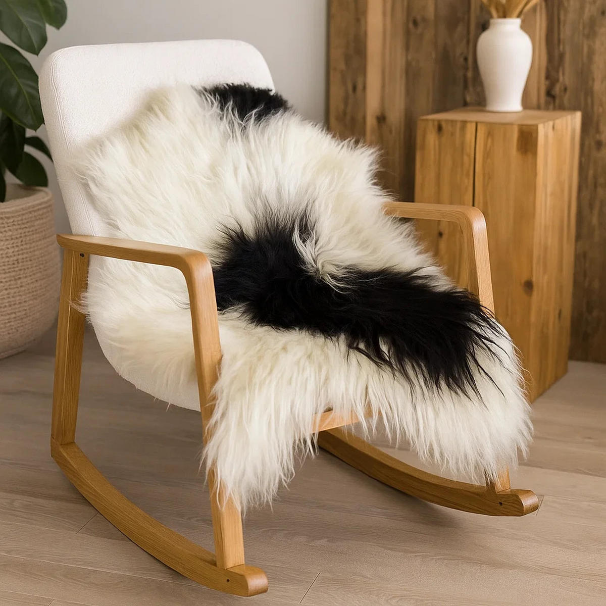 SCHAFFELL Ganzes Island Lammfell Langhaarig Naturfarben Weiß/Schwarz, ca. 120 cm - Weiß, Fell (65/120cm) - Provellus