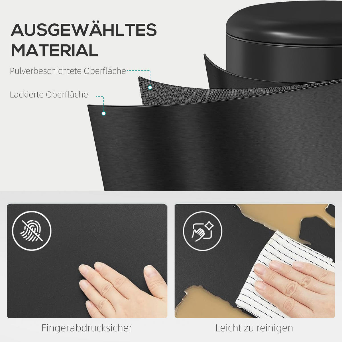 TRETEIMER 20L mit Soft-Close Deckel Schwarz - Schwarz, Kunststoff (30/44/36cm) - HOMCOM