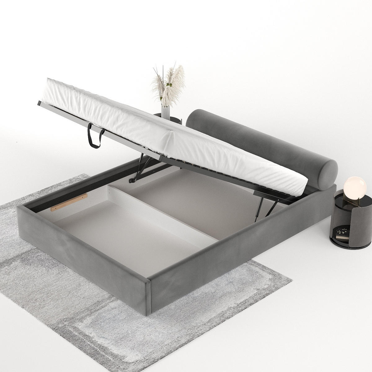 POLSTERBETT Solvo mit Stauraum 140/200 cm Stahl im Kronos Stoff - Schwarz/Naturfarben, Holz/Holzwerkstoff (140/200cm) - AltaBeds