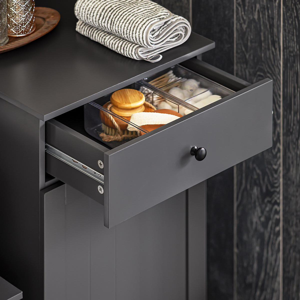 WÄSCHESCHRANK Weiß - Grau, Holzwerkstoff (40/90/38cm) - SoBuy