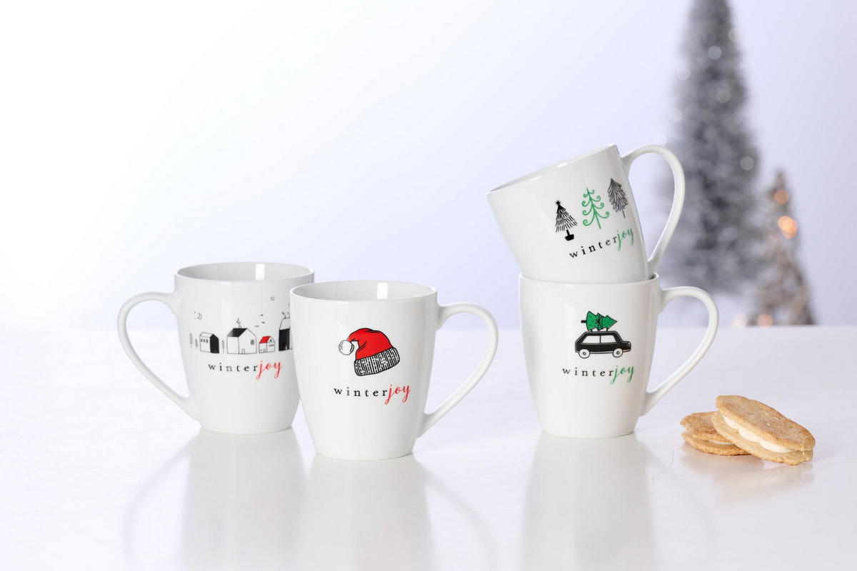 HENKELBECHER Winter Joy Red weiß 360 ml 6er Set - Weiß, Keramik (0.36L) - Ritzenhoff Breker