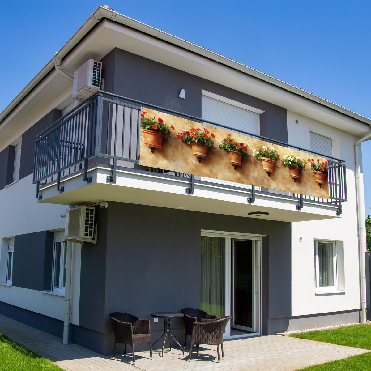 BALKON-SICHTSCHUTZ Blumentöpfe - Wand - Vintage - Terra cotta, Kunststoff (500/130cm) - MuchoWow