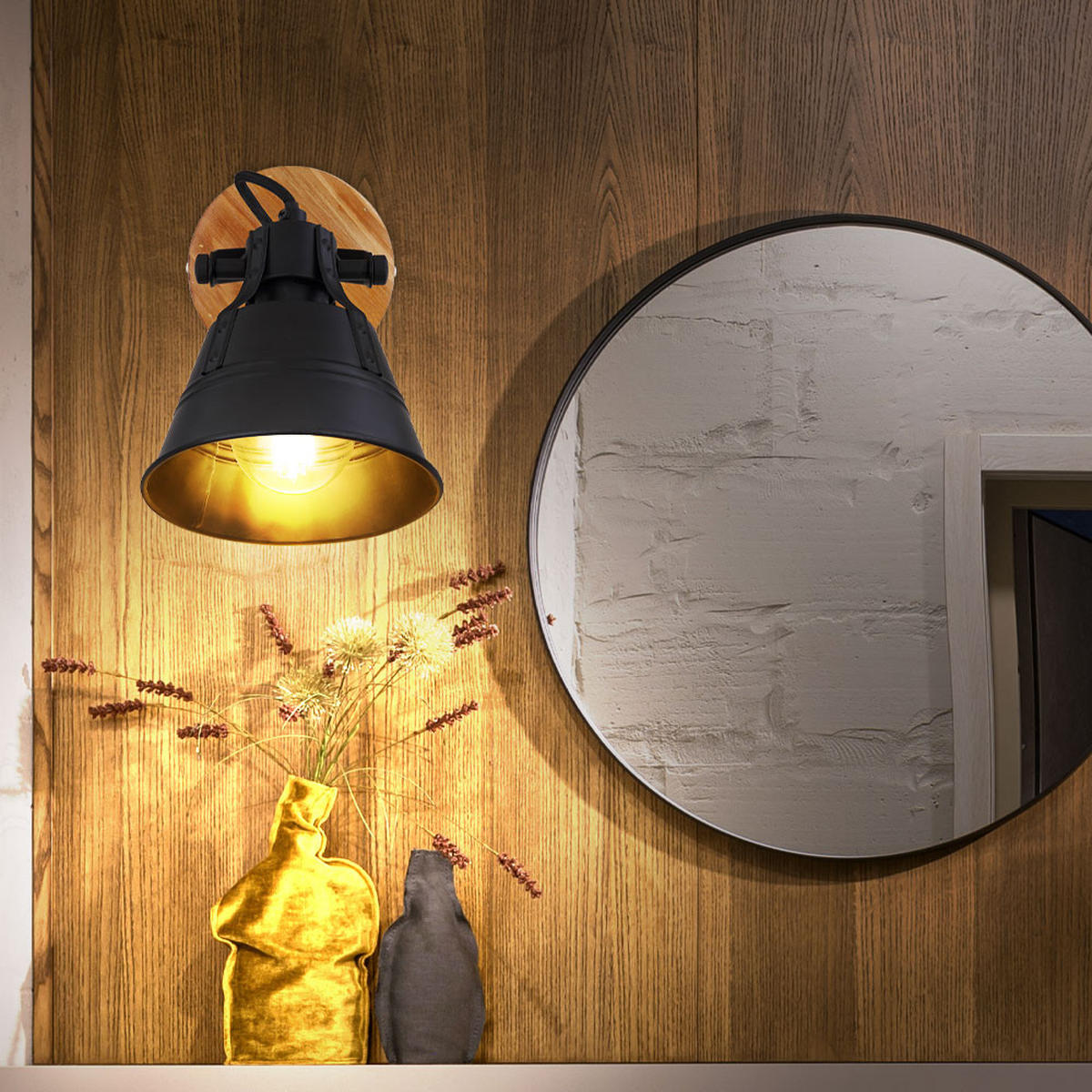 LED WANDLEUCHTE GÜNTHER Schwarz schwenkbar - Schwarz, Holz (14/18/17cm) - Globo Lighting