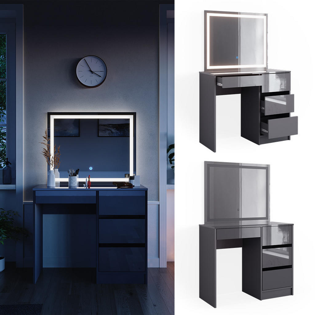 Thumbnail - Vicco Schminktisch, Anthrazit, Holzwerkstoff, 4 Fächer, 4 Schubladen, Rechteckig,Rechteckig, 90x75x40 cm, Schlafzimmer, ...