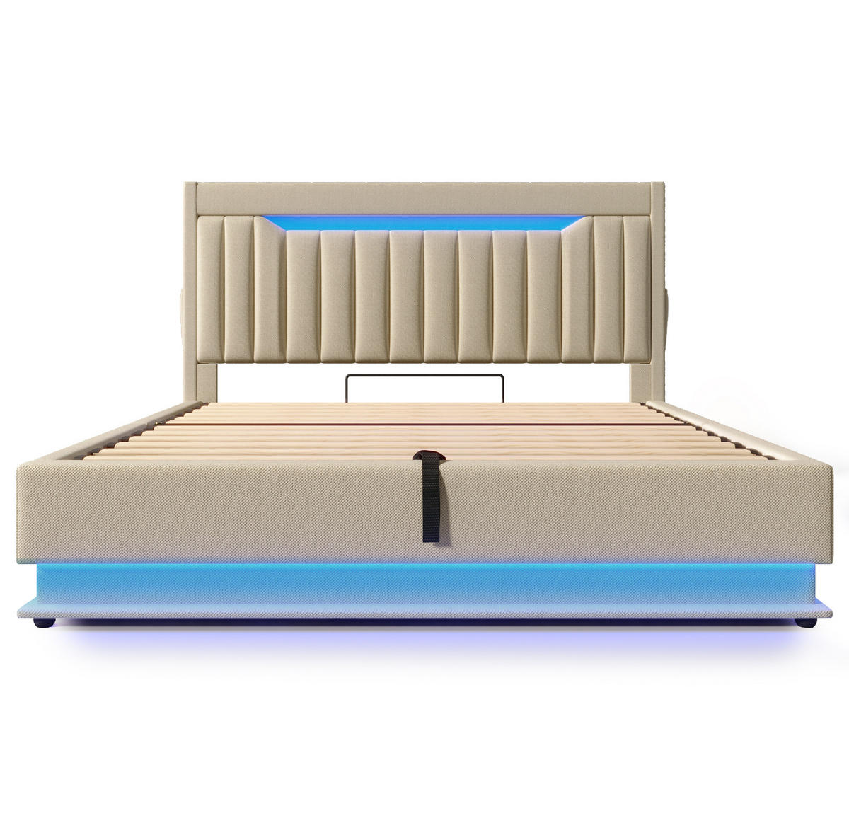 POLSTERBETT mit Stauraum und LED 180x200 cm Leinen Beige - Beige, Metall (180/200cm) - Beauniv